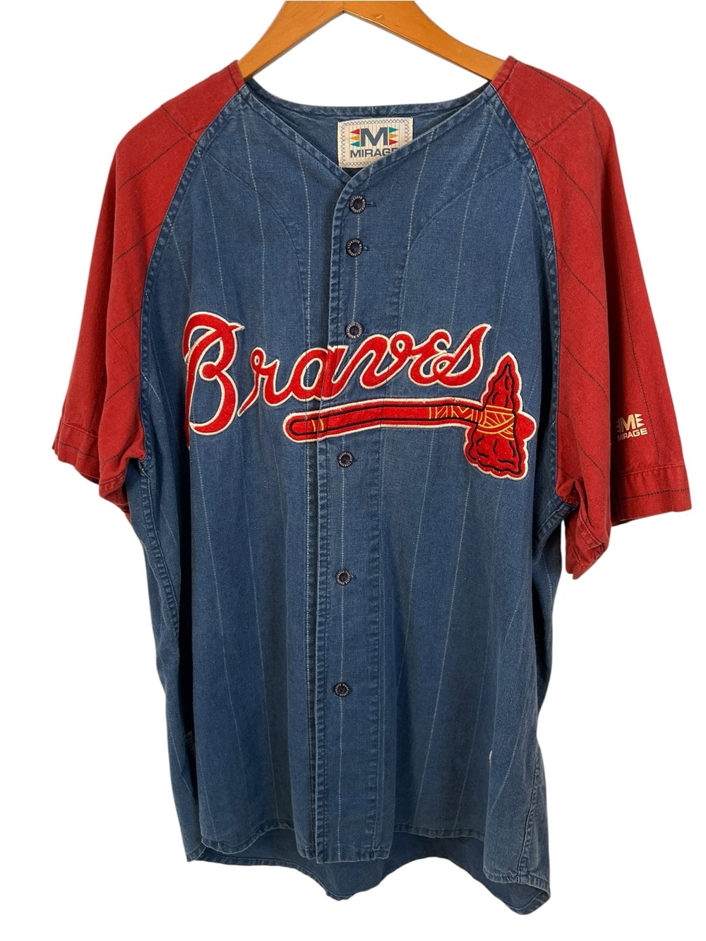 Vintage 90’s Atlanta Braves Blue Chambray Baseball Jersey Mirage Cooperstown